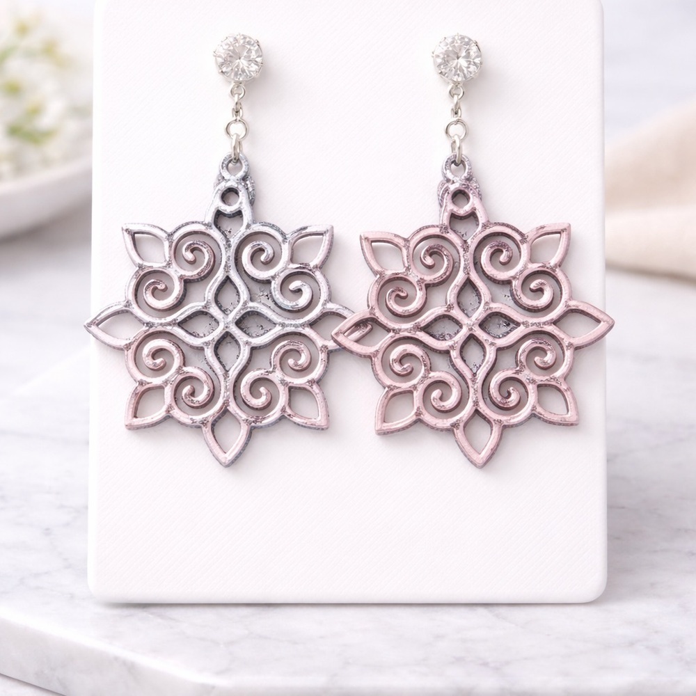 Pink and Blue Color Shift Swirl Earrings - Picture 3 of 6